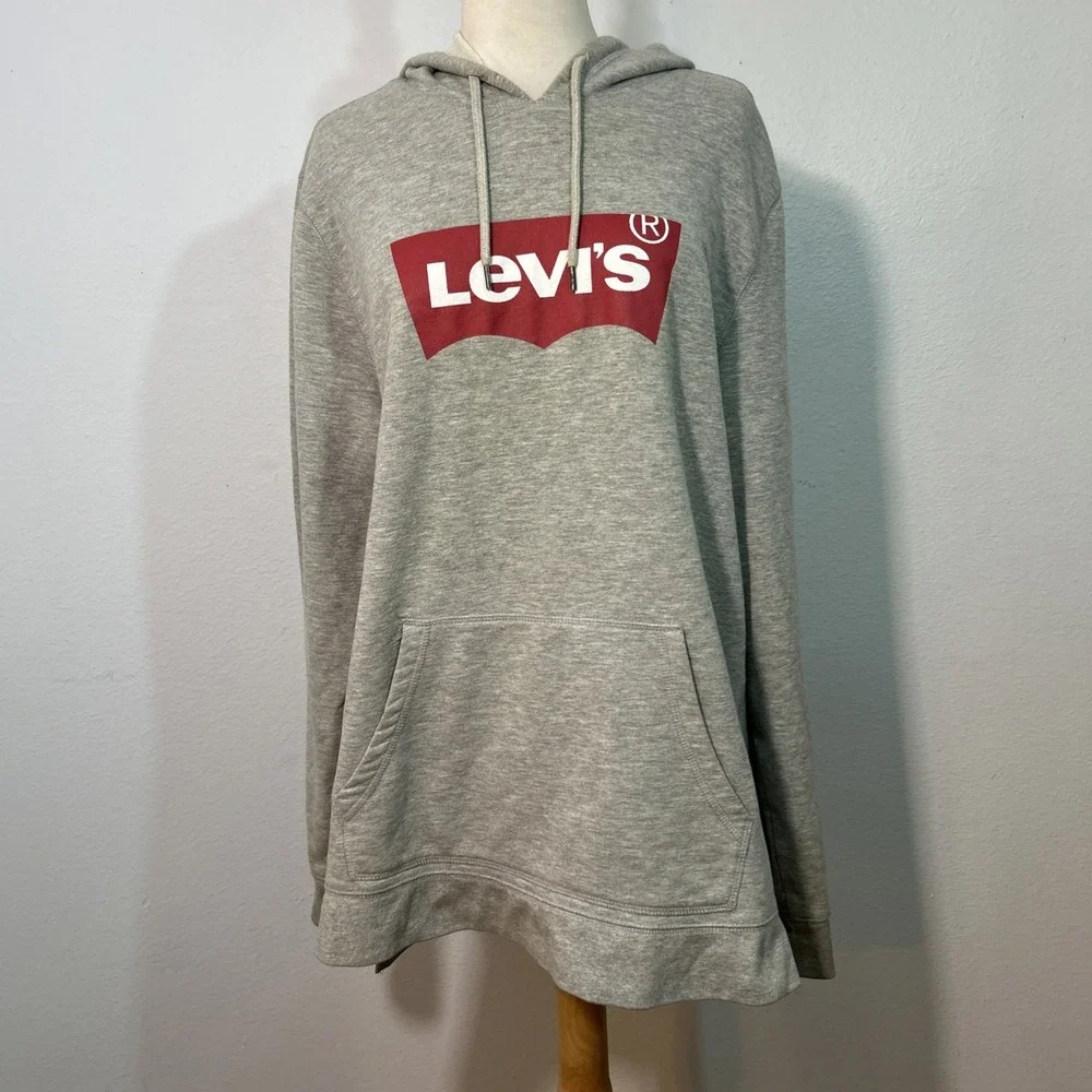 Levis Hoodie Mens L Gray Batwing Logo Fleece Pullover Streetwear Casual‎